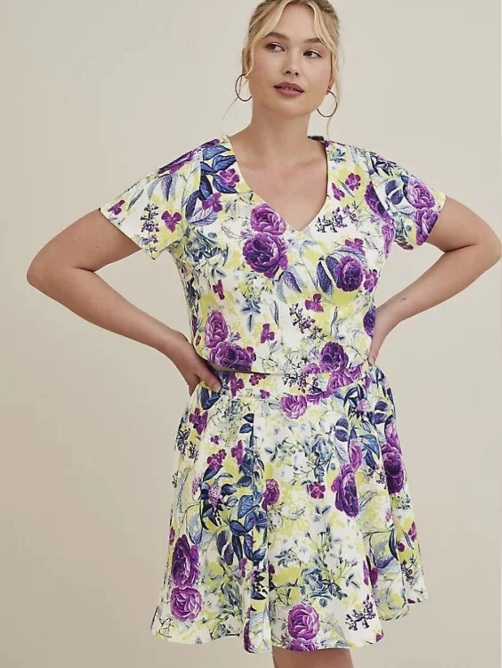 Torrid 1 Skirt Set Purple Yellow Floral Textured Knit Crop Skater 3640-CR